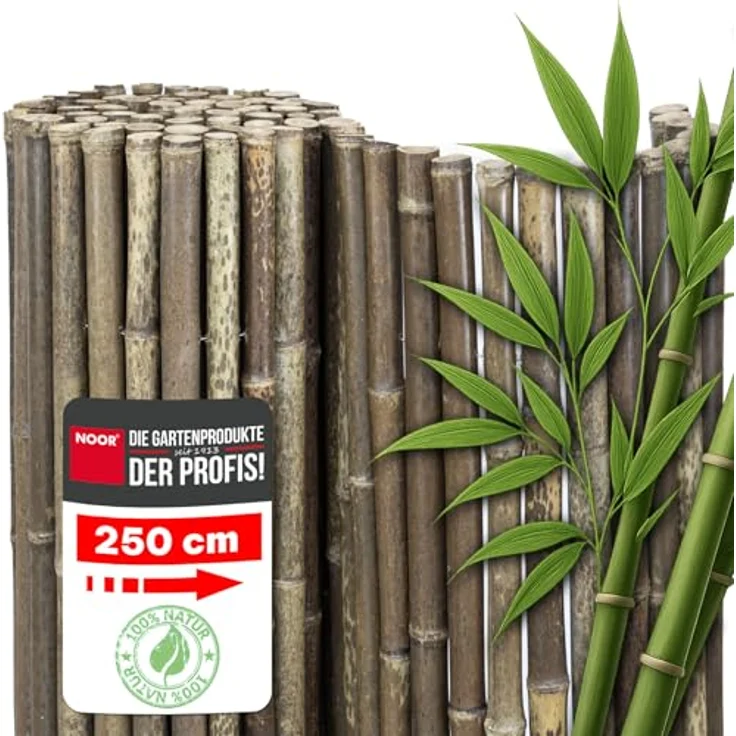 NOOR Bambusmatte Black Edition 1,00x2,50 m I Natürliche Bambus-Sichtschutzmatte mit durchbohrtem Draht für maximale Stabilität I Terrassen- und Balkonwindschutz – Bild 2