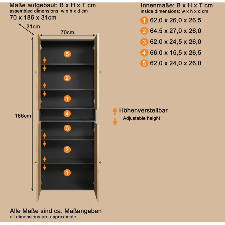 trendteam Hochschrank (Hochschrank) Badschrank Badhochschrank 70 x 188 x 31 cm – Bild 7