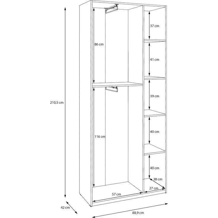 Forte HOME NOOK Mehrzweckschrank 90 40, moderner Drehtürenschrank mit 2 Türen, Flur, Holzwerkstoff, Weiß, 88,9 cm breit x 210,5 cm hoch x 42 cm tief – Bild 2