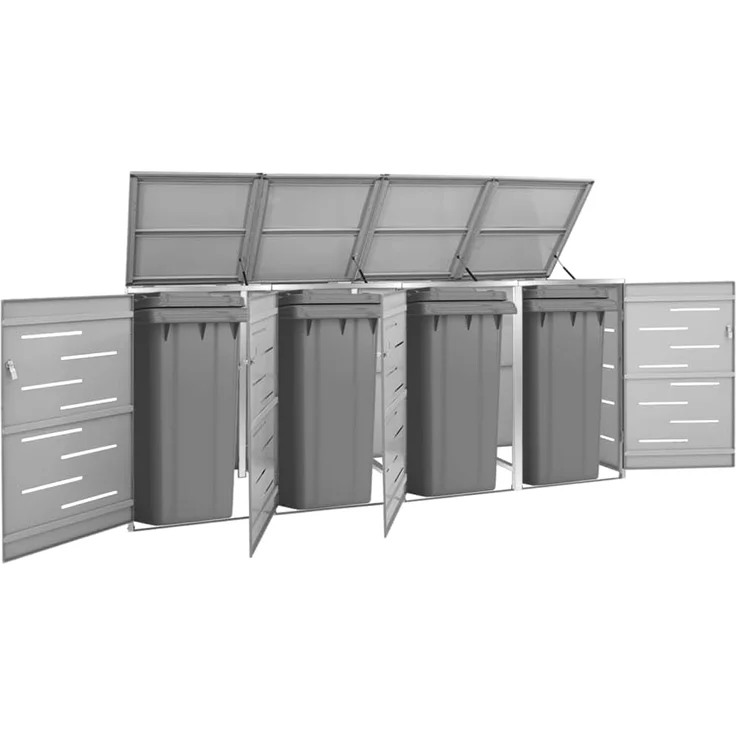 DELUKE® 4er Mülltonnenbox JAGU Edelstahl Grau 115,5x276,5x77,5cm Mülltonnenverkleidung für 4 Tonnen 240L Müllbox aus Metall Mülltonnenschutz Mülltonnendach – Bild 2