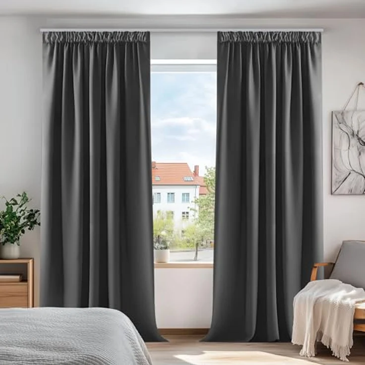 Deconovo Gardinen mit Kräuselband Blickdicht Vorhänge UV-Schutz Dunkelgrau | 2er Set, H 175 x B 140 cm, Hitzeschutz, Wohnzimmer Vorhang, Curtains for Bedroom, für Schienen, Sichtschutz, UV-schutz – Bild 1