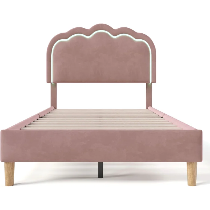 Polsterbett 90×190 cm aus Samt-Stoff mit LED-Beleuchtung, rosa – Bild 6