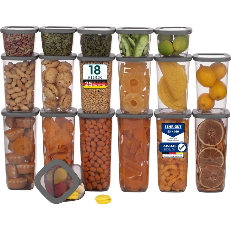 uandu home Vorratsdose Vorratsdosen mit Deckel Luftdicht, Vorratsbehälter Set, BPA Frei, (Vorratsbehälter Set, Aufbewahrungsbox Küche, Luftdichte Aufbewahrungsbox im Set inkl. 80 Etiketten, BPA Frei Kunststoff, Vorratsbehälter Set, Vorratsdosen für all...