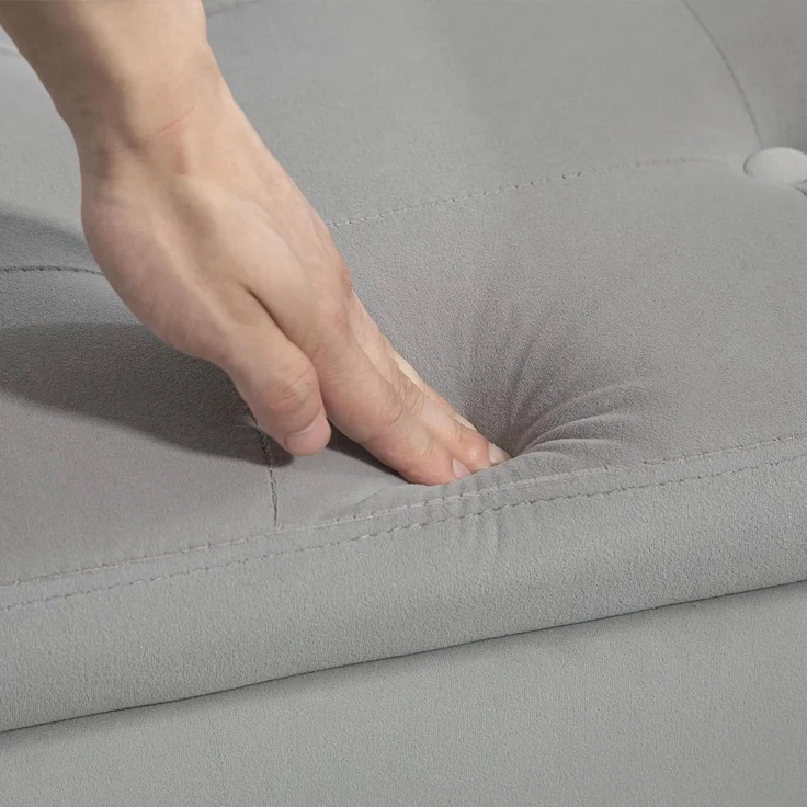 HOMCOM Sitzbank mit Stauraum Armlehnen, Samtartiges Polyester (Truhenbank, 1-St, Polsterbank), Gummiholz Hellgrau 107 x 42 x 65 cm – Bild 7