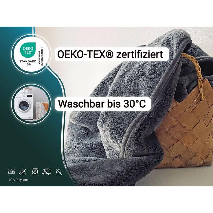 ZOLLNER Kunstfelldecke 100% Polyester in der Größe 150x200 cm, grau – Bild 3