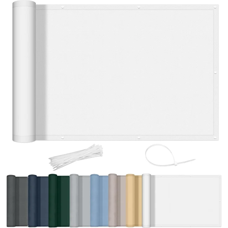 AXT SHADE Balkon Sichtschutz Wetterfest 100x300 cm Balkonverkleidung Balkonabdeckung Balkonbespannung Blickdichte Windschutz und UV-Schutz mit Kabelbinder für Balkongeländer-Weiß – Bild 1