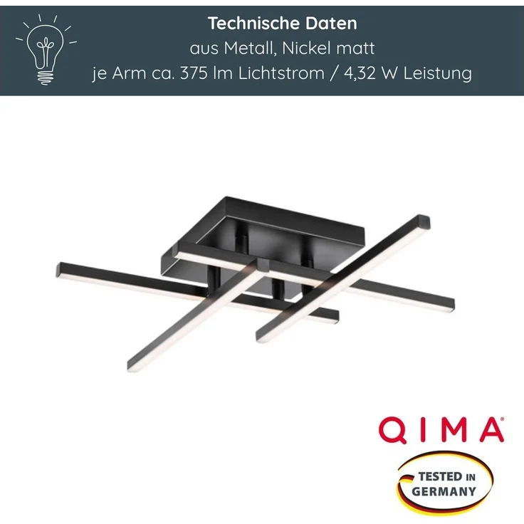MeLiTec LED Deckenleuchte D121, warmweiß, nickel matt, aus Metall, verstellbare Arme, moderne Deckenlampe eckig – Bild 3
