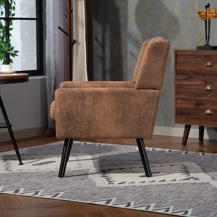 LVHOM Sessel aus Suedevlies mit Knopfsteppung, Relaxsessel mit Massivholzbeinen, Polstersessel für Wohnzimmer & Büro, bis 130kg, Braun – Bild 7