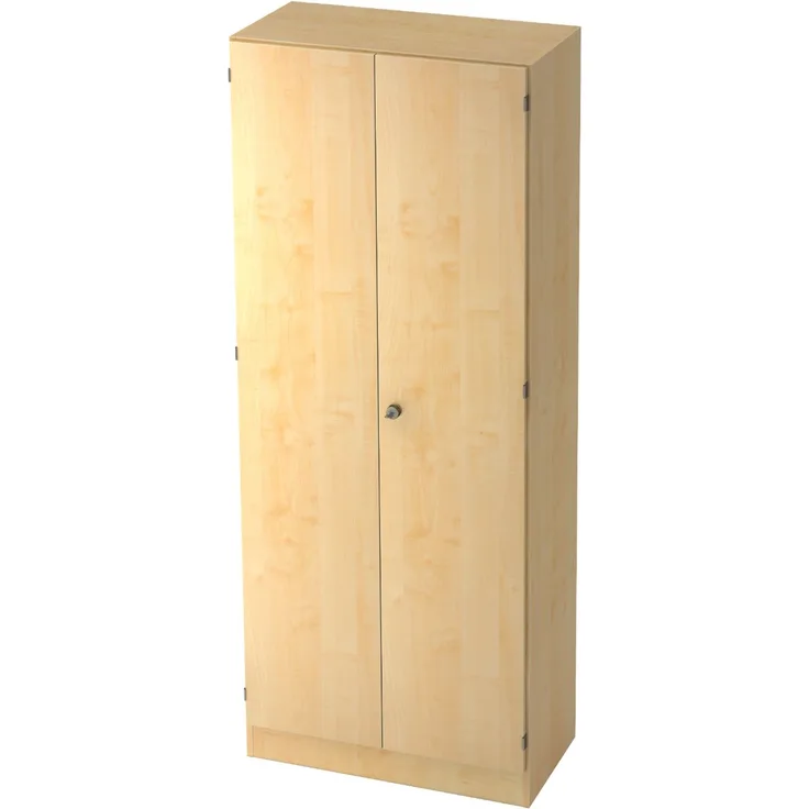 bümö office Kleiderschrank Holz abschließbar mit Spiegel, Büroschrank 80 cm breit in Ahorn - Flur Schrank als Garderobe für Jacken, Taschen & Co. im Arbeitszimmer - Büro Schrank, 6200-3-3-SG