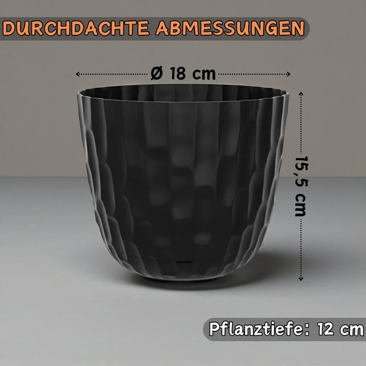 Engelland Blumentopf Pflanztopf mit Untersetzer & Bewässerungssystem (Vorteils-Set, 1 St, robuster PP-Kunststoff), Übertopf, Hammerschlag-Optik, Innen- & Außen, Wasserspeicher, rund – Bild 1
