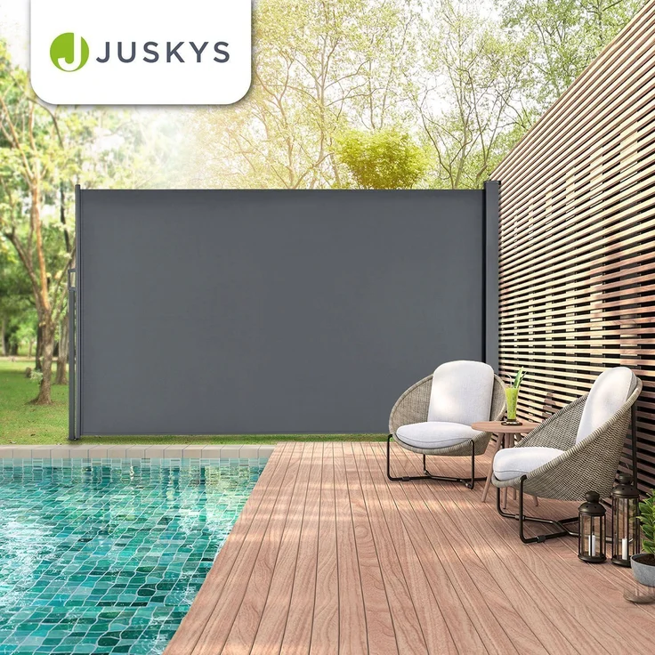 Juskys Seitenmarkise Dubai 500 x 180 cm ausziehbar blickdicht, Sichtschutz für Balkon & Terrasse, Seitenrollo Wandhalterung – anthrazit – Bild 7