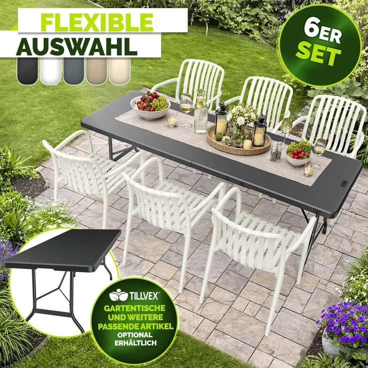 tillvex® Gartenstühle 6er Set Stapelbar Wetterfest mit Armlehne | Outdoor Stühle bis 120kg belastbar | Gartenstühle Outdoor | Terrassenstuhl Gartenmöbel Balkon Garten Terrasse – Bild 8