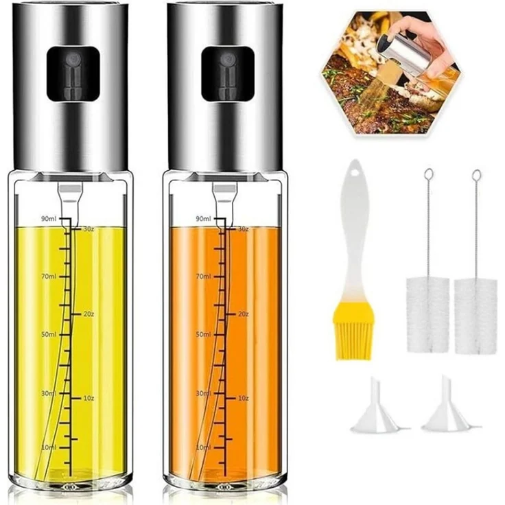 Refined Living Ölspender 2xÖlspender,Öl Sprühflasche,Ölpumpe,Essig Sprüher,Öl Flasche für Küche, (Sprühgerät für Öl aus Edelstahl und Glas, gesundes Kochen, 100ML Öl Sprühflasche, mit Rutschfeste Basis, Sprühflasche Öl, Olivenöl Sprühgerät, Öl Zerstäub... – Bild 2