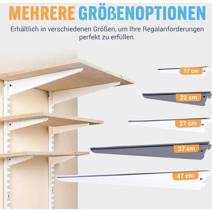 BOOMET Wandregalhalter Regalträger 2-reihig für Wandschienen, 1 10-tlg, Regalsystem Weiß 17cm Wandregalhalter Regalwinkel – Bild 2