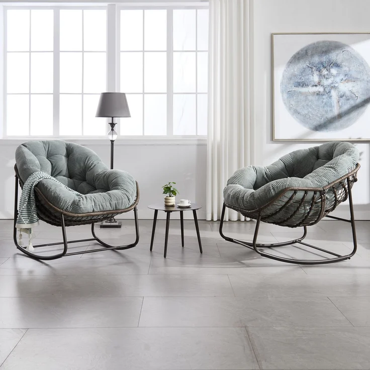 LVHOM Schaukelstuhl mit gepolstertem Kissen, Rattanstuhl mit Stahlrahmen, Lounge Sessel, Schaukelsessel, 1 St, für Balkon/Garten/Wohnzimmer/Schlafzimmer – Bild 10