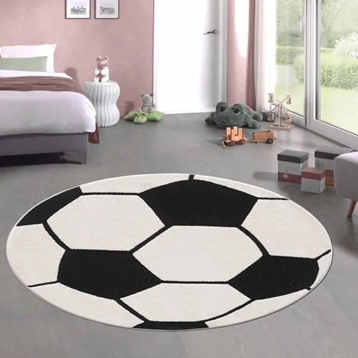 Carpetia Kinderteppich Runder Fußball-Teppich Kinderzimmer & Spielzimmer in schwarz weiß, rund, Höhe: 12 mm