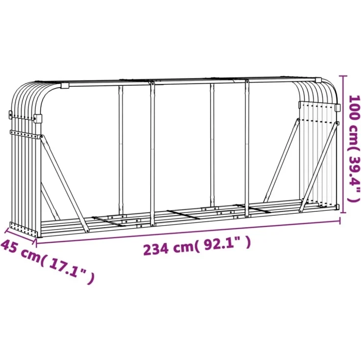 vidaXL Holzkorb Anthrazit 234x45x100 cm Verzinkter Stahl 364565 – Bild 5