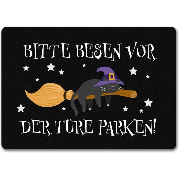 speecheese Fußmatte Hexen Katze auf Besen Fußmatte in 35x50 cm ohne Rand Bitte vor der