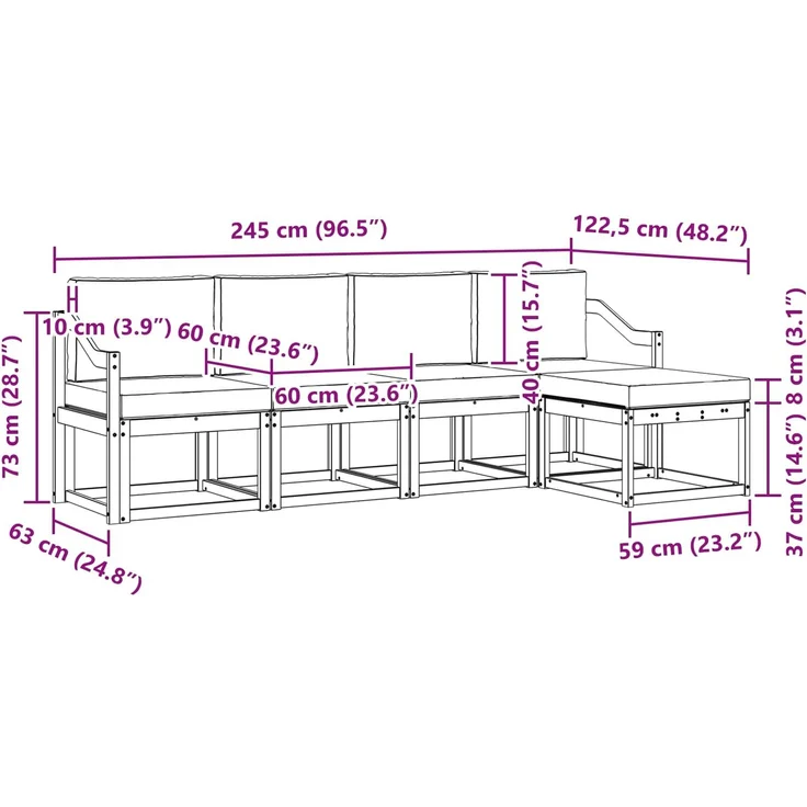 vidaXL Outdoor-Sofagarnitur mit Kissen 5 pcs Natur und Anthrazit 3366270 – Bild 8