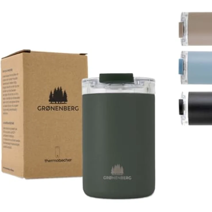 Groenenberg Thermobecher 350 ml aus recyceltem Edelstahl, 100% Auslaufsicher, hält mind. 4 h warm (Forest) – Bild 1