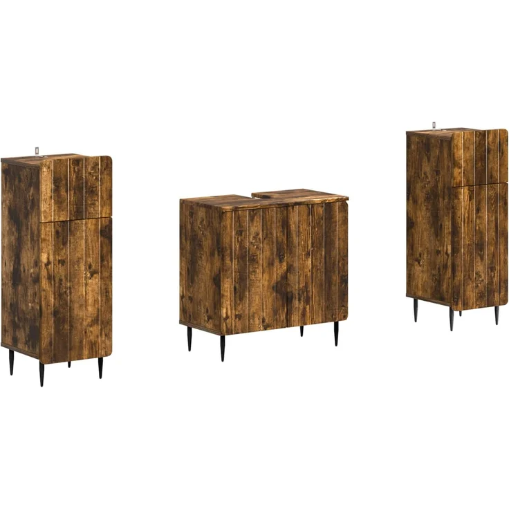 vidaXL 3-teiliges Badezimmer-Schranksystem ZWOLLE 3 stk. Raucheiche 3418004 – Bild 2