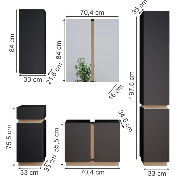 Badmöbel-Set Gloria Anthrazit 5 Teile Vicco – Bild 3