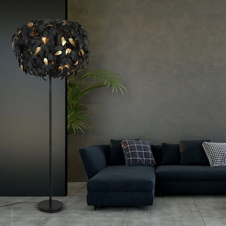 Stehleuchte, Blattdesign, Metall, schwarz gold, H 180 cm – Bild 6