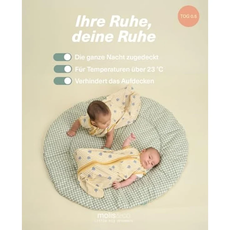 molis&co - Baby Schlafsack 0.5 TOG - Sommerschlafsack für Jungen - Neugeborene Babyschlafsack ohne Ärmel - 100% Baumwolle (Oeko-TEX 100), Premium Qualität - Balloons (60 cm) – Bild 5