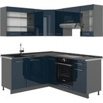 Eckküche Fame-Line Dunkelblau Hochglanz/Anthrazit 190 x 60 cm , AP Anthrazit Vicco