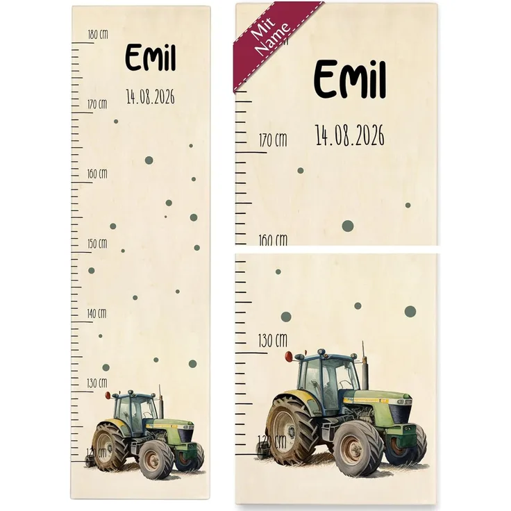 Messlatte - Traktor Kindermesslatte mit Namen und Datum - Geschenk für Kinder Traktorliebhaber - 120-180 cm - Holz - kind traktoren