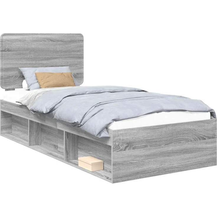 vidaXL Bettrahmen Graues Sonoma 90 x 190 cm Massives Kiefernholz 3412547 – Bild 1