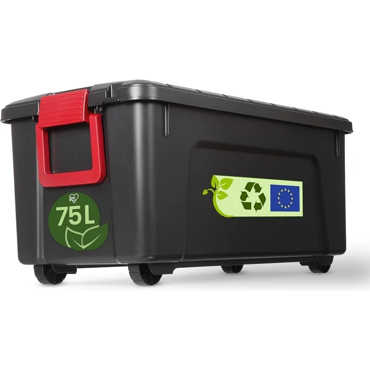 Iris Ohyama, Große Kunststoff-Aufbewahrungsbox, 75L, Garagen-box, Schwarz, Stapelbar, Robuste Schnappverschlüsse mit Griffen, SIA-75 – Bild 1