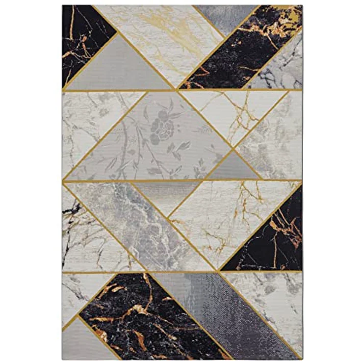 Hanse Home Noble In- & Outdoor Teppich – Flachgewebe Skandi Marmor Optik Geometrisches Muster, ÖKO-TEX Wetterfest & UV-beständig für Wohnzimmer, Balkon, Terrasse, Garten – Schwarz Grau Gold, 200x285 cm – Bild 5
