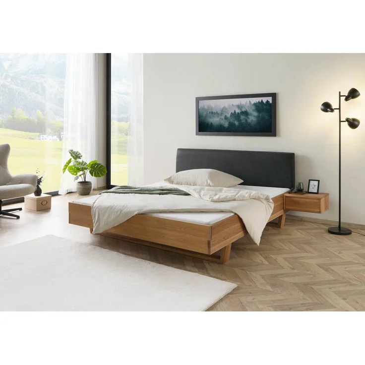 Bett mit Nachttisch rechts Eiche 160x200x85 natur geölt, Kopfteil anthrazit FICHTELBERG #30 – Bild 3