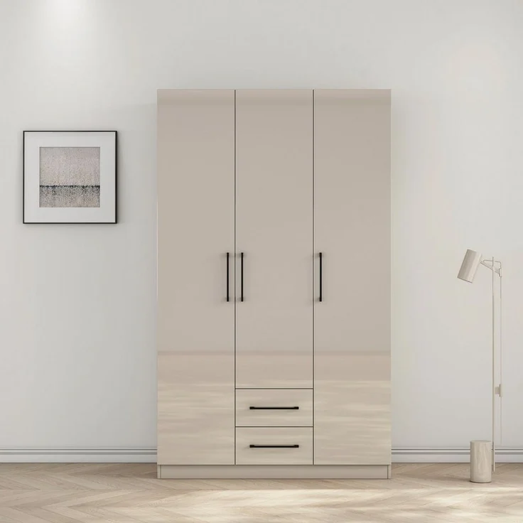 OTTO home Kleiderschrank Sylt Schlafzimmerschrank Garderobe Schrank Bestseller hochglanz (hochwertige schwarze Metallgriffe) Drehtürenschrank mit perfekter Innenausstattung, Breite 120cm – Bild 5