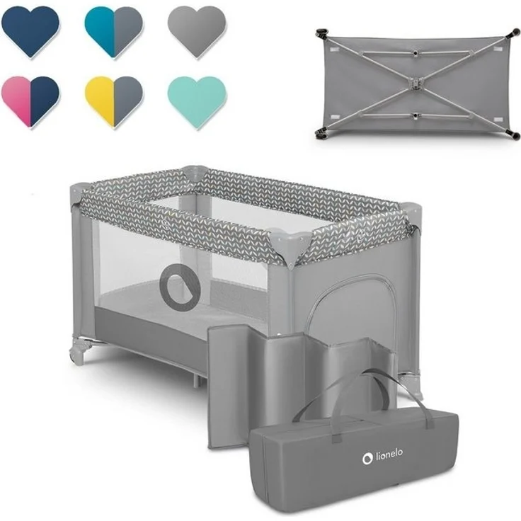 LIONELO Stefi Baby Laufstall, Kinderbett, Reisebett ab Geburt bis 15 kg, Seiteneingang, Sicherungssystem LockGuard, Blockade der Räder, Tragetasche, zusammenklappbar – Bild 4
