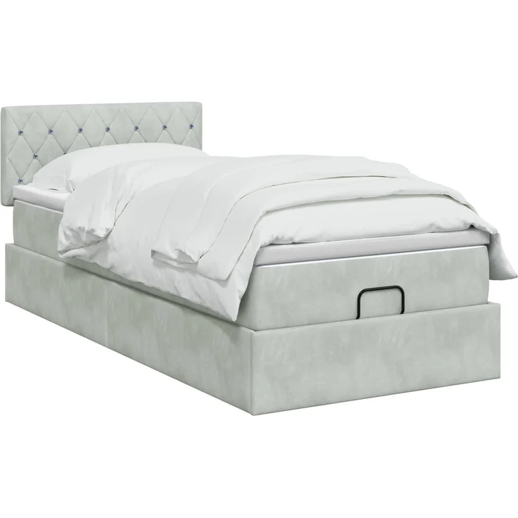 vidaXL Ottoman Bett mit Matratze Hellgrau 90 x 190 cm Samt 3456453 – Bild 3