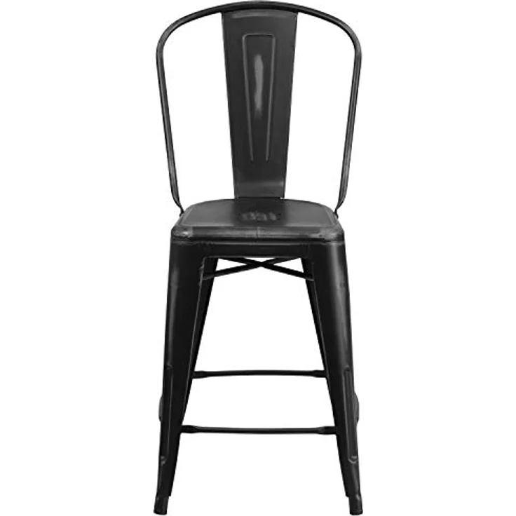 Flash Furniture Blake Commercial Grade 4 Stück 61 cm hoher Hocker aus schwarzem Metall für drinnen und draußen mit Rückenlehne – Bild 6