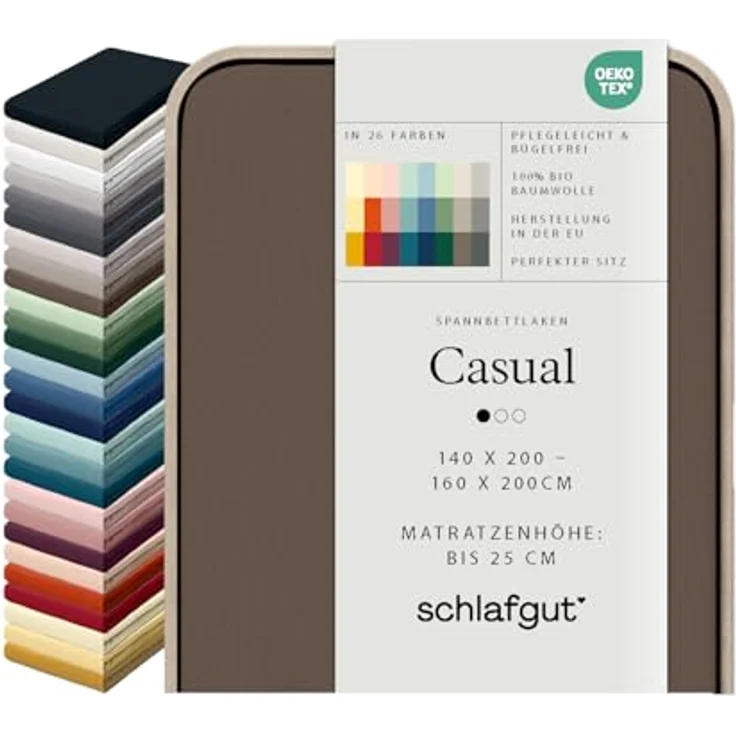 Schlafgut 'Casual' Spannbettlaken, für Matratzen bis 25 cm Höhe, 100% Bio-Baumwolle, Sand Deep, L 140x200 cm - 160x200 cm – Bild 2