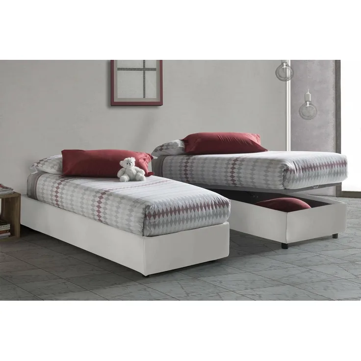 Talamo Italia - Einzelbett Lucia, Bettkasten mit Kunstlederbezug, 100 % Made in Italy, Öffnung vorne, geeignet für Matratzen 90x200 cm, Weiß