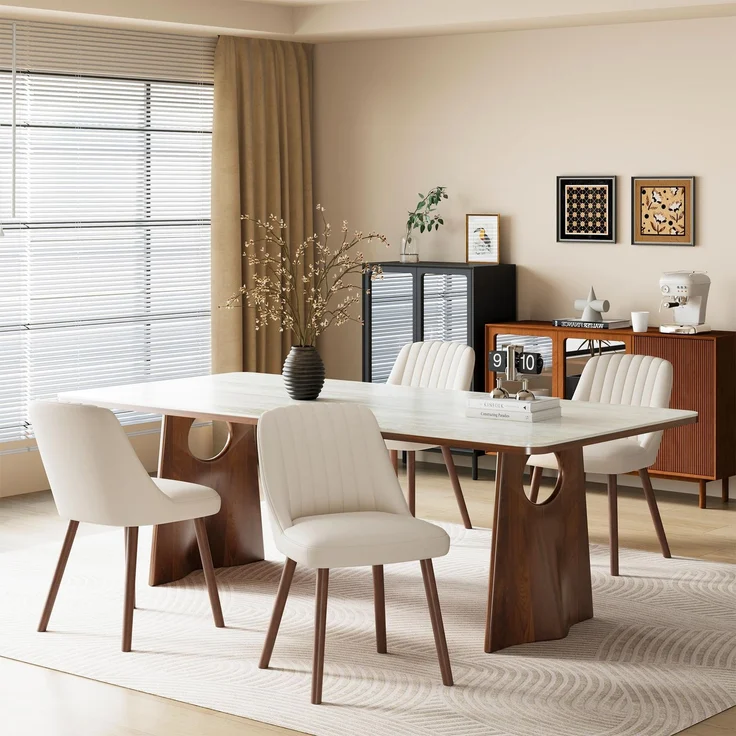 MALOL Esszimmerstühle 4er Set, Polsterstühl mit Rückenlehne, Küchen Stühle, Ergonomischer Essstuhl mit vertikaler Rillensteppung am Rücken, Moderne Esszimmer Stühle für Wohnzimmer Café, Beige