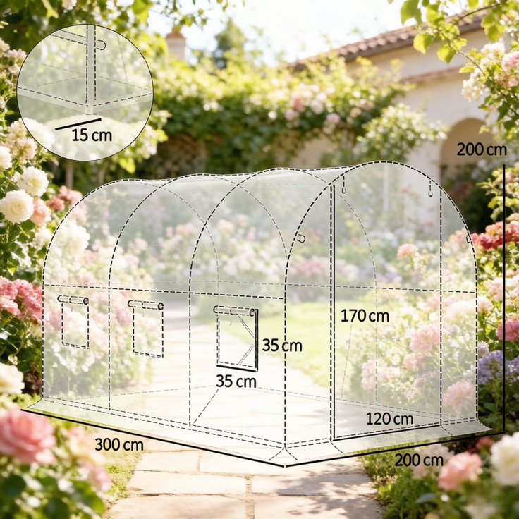 Wohnora-Gewächshaus im Freien mit Reißverschluss Roll-up Tür,Großer Garten Gewächshaus,Hinterhof Gewächshaus,H 198cm x T 298cm x B 196cm,Grün – Bild 4