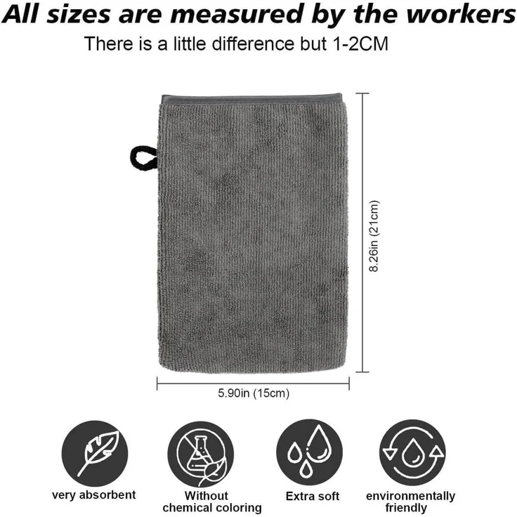 10er Pack Mikrofaser Waschlappen 15x21cm Dunkelgrau Saugfähige Frottee Handtuch – Bild 3
