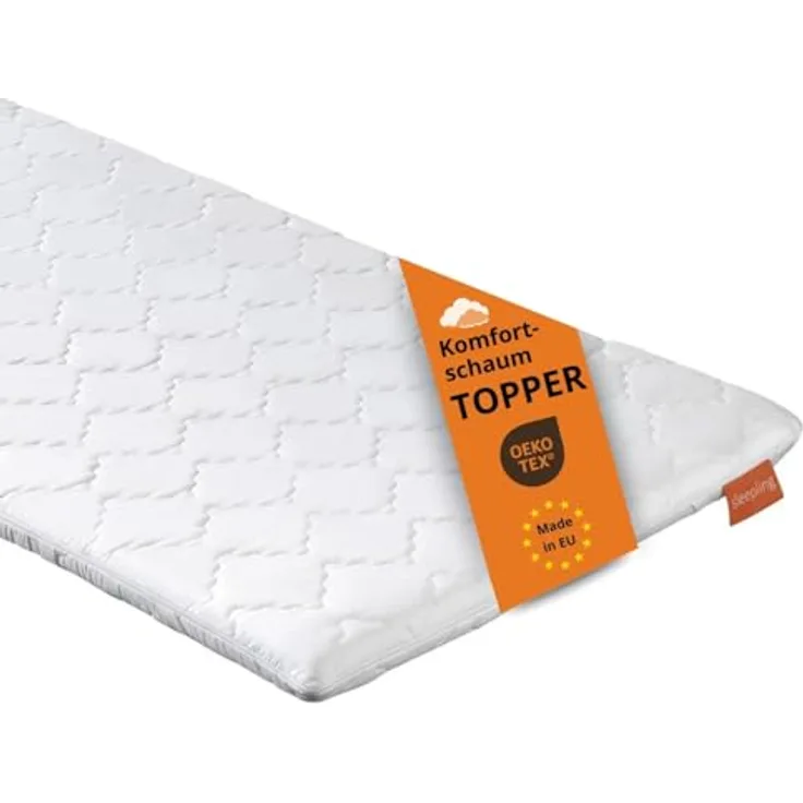 sleepling orthopädischer Komfortschaum Topper 90 x 200 cm, für alle Matratzen und Betten, 6 cm Höhe, waschbarer Bezug mit Gummibändern