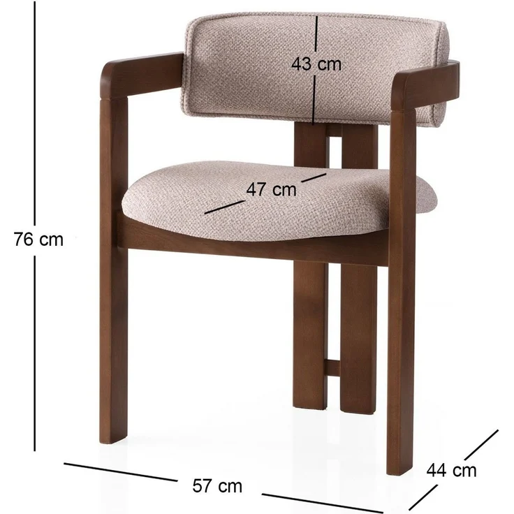 Skye Decor 'Cozy - 048' Stuhl, Walnuss / Creme, 57 x 76 x 44 cm – Bild 4