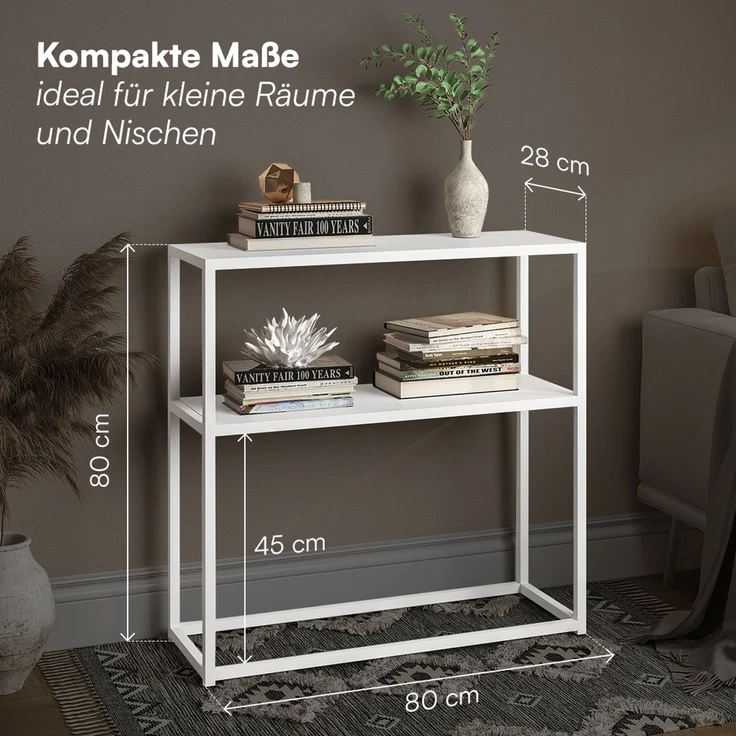 skølm 'Skadi' Konsolentisch mit zwei Ablagen, Metall, weiß, 80x28x80 cm, Metallregal mit Stauraum – Bild 5