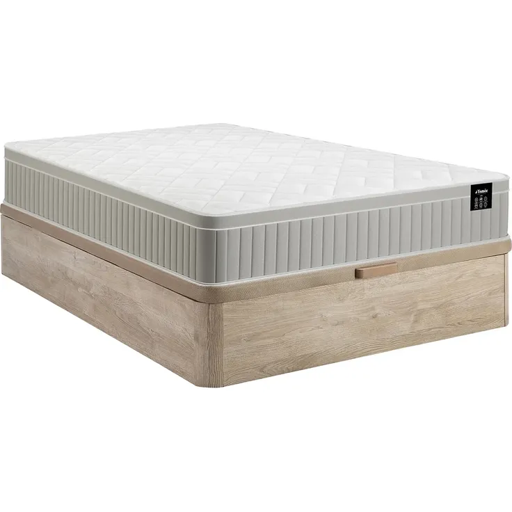 Vente-unique - SOMIRA Set aus Matratze und Bettgestell StoffHolz, Platte BeigeWeiß - B 160 cm x H 30 cm x L 200 cm