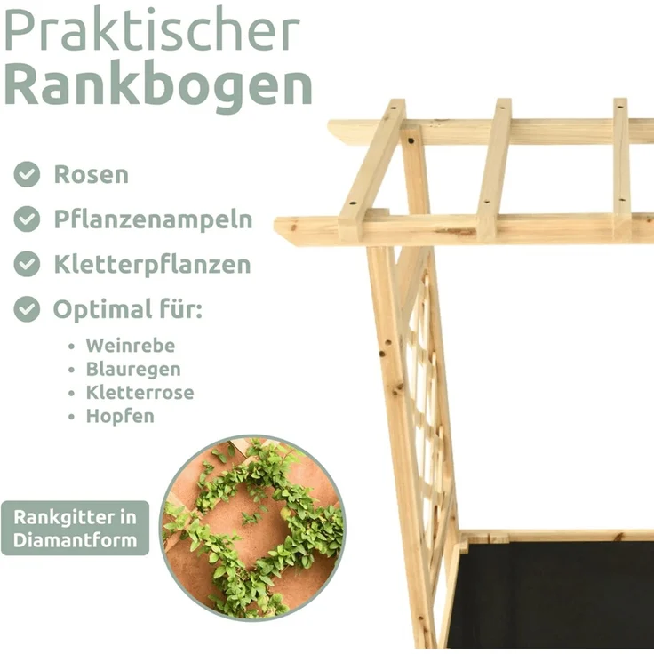 Hochbeet mit Rankgitter THAO - Inkl. Vlies & Handschuhe | Pflanzkasten mit Rankhilfe Blumenkasten für Kletterpflanzen hängende Körbe Pflanzgefäß aus Holz, 128cm Breit – Bild 3