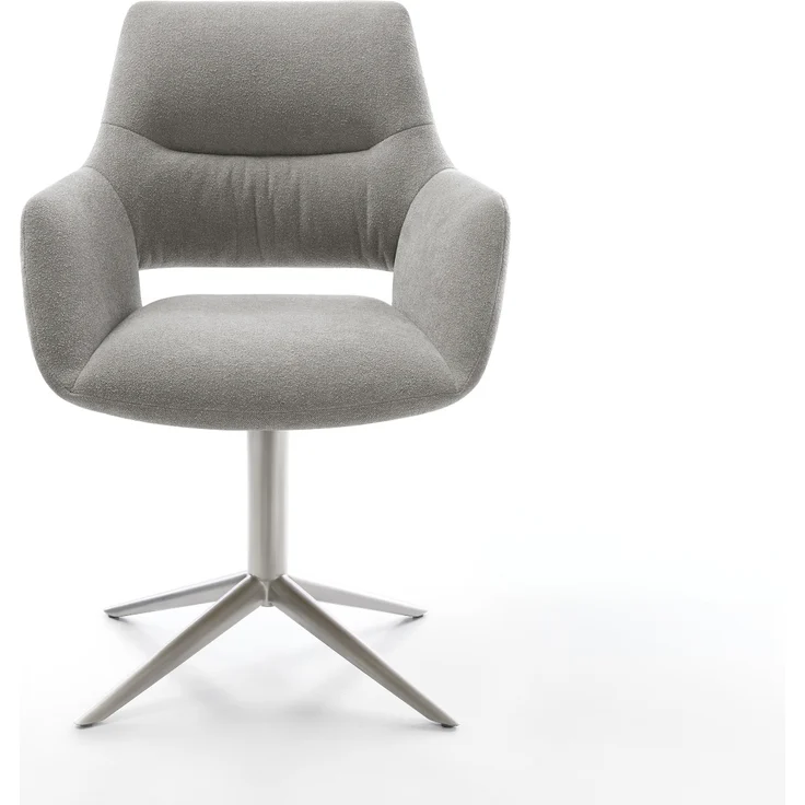 Drehstuhl Yago-Flex mit Armlehnen Strukturstoff Soft Grau Fußkreuz Edelstahl 360° drehbar Wippfunktion Taschenfederkern – Bild 2