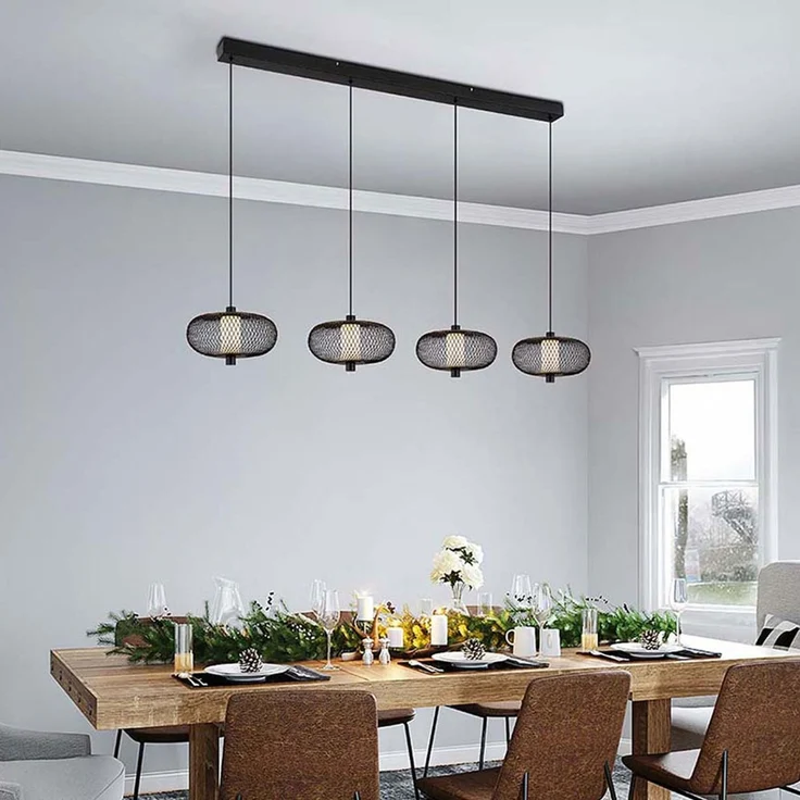 LED Pendelleuchte, schwarz, Metallgeflecht, H 150 cm – Bild 5